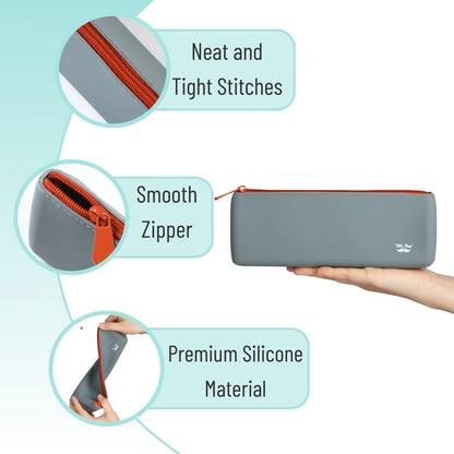 Mr. Pen- Silicone Pencil Case Pouch, Slate Blue, Aesthetic Triangular Design, Multipurpose, Aesthetic Pencil Case Small, Silicone Makeup Bag