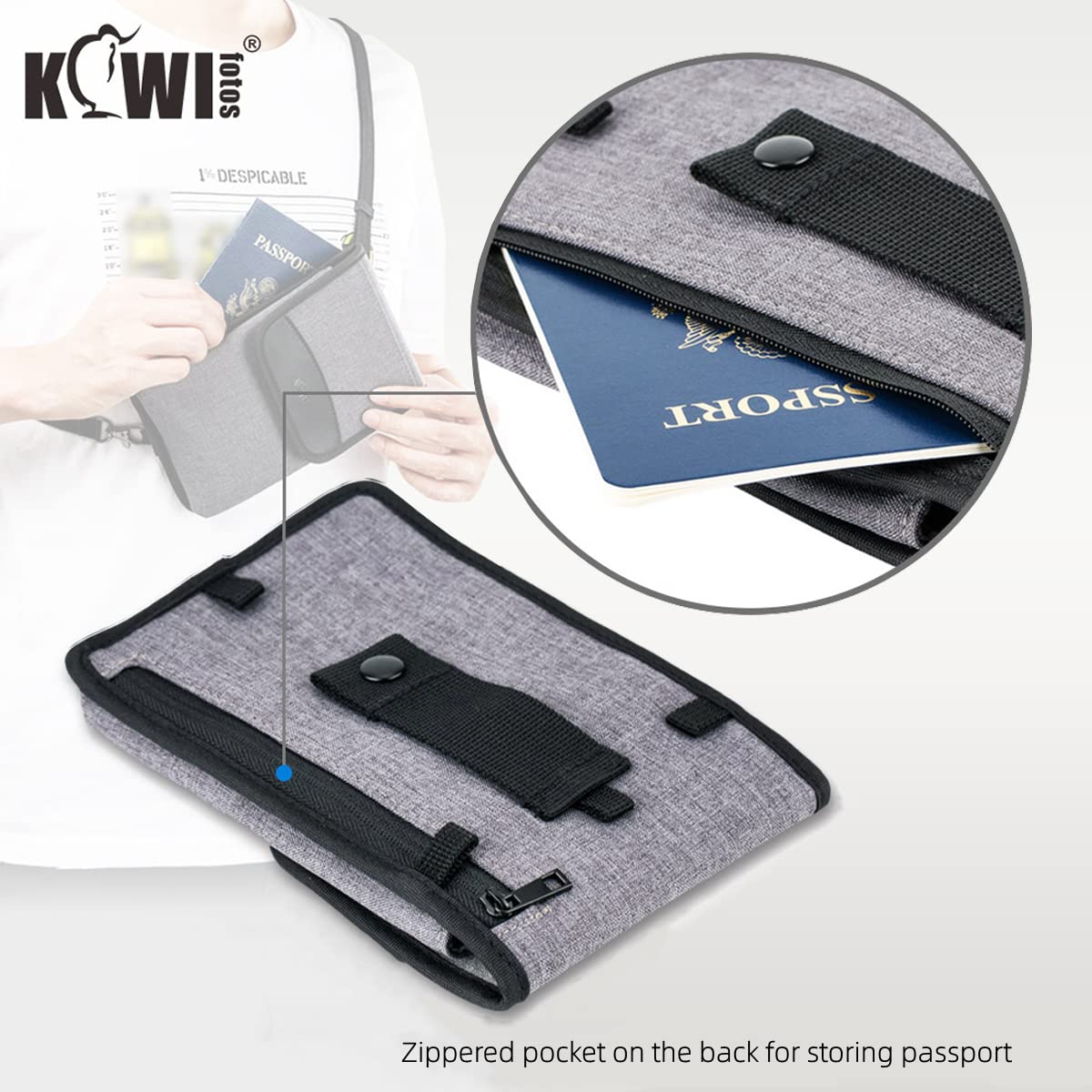 KIWIFOTOS Travel Cell Phone Pouch Belt Pouch, Phone Holster Crossbody Bag with Shoulder Strap for iPhone 16 15 14 Pro Max Case Holder with Neck Lanyard Smartphone Walking Passport Wallet