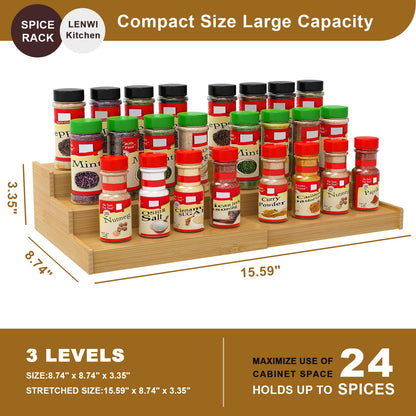 Lenwi Spice Rack Organizer for Cabinet 2Pack, 3 Tier Expandable Bamboo Spice Storage, Great for Kitchen Cabinet, Cupboard,Pantry and More(Natrual)