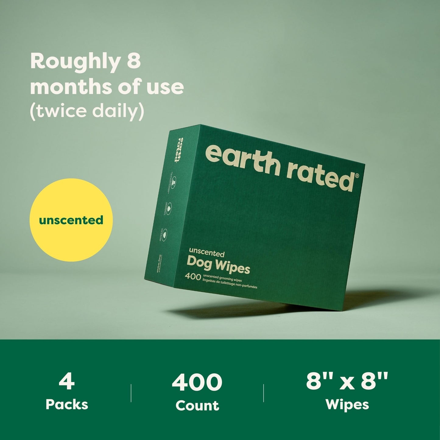 Earth Rated Pet Wipes for Dogs and Cats, Hypoallergenic, Cleaning and Hydrating, for Grooming Paws, Body and Butt, Unscented, 400 Count