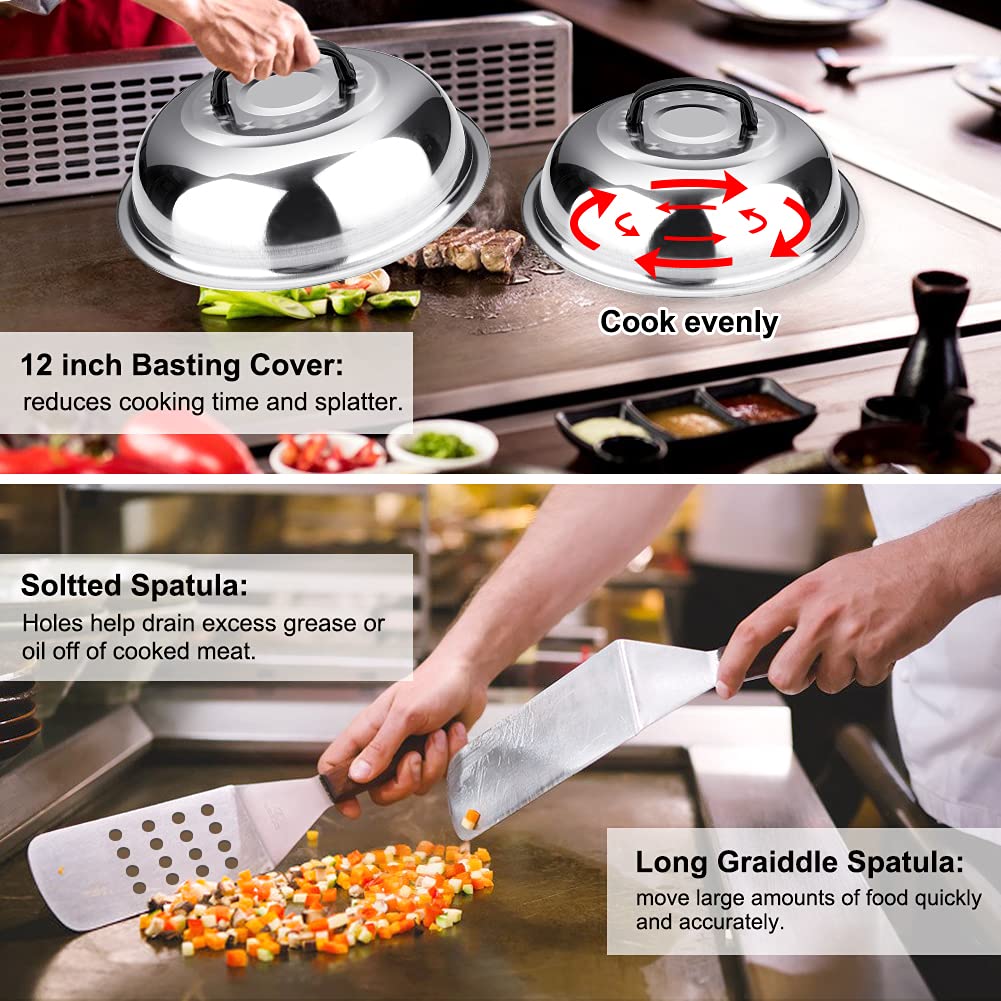 Griddle Accessories Kit, 135 Pcs Griddle Grill Tools Set for Blackstone and Camp Chef, Professional Grill BBQ Spatula Set with Basting Cover, Spatula, Scraper, Bottle, Tongs, Egg Ring