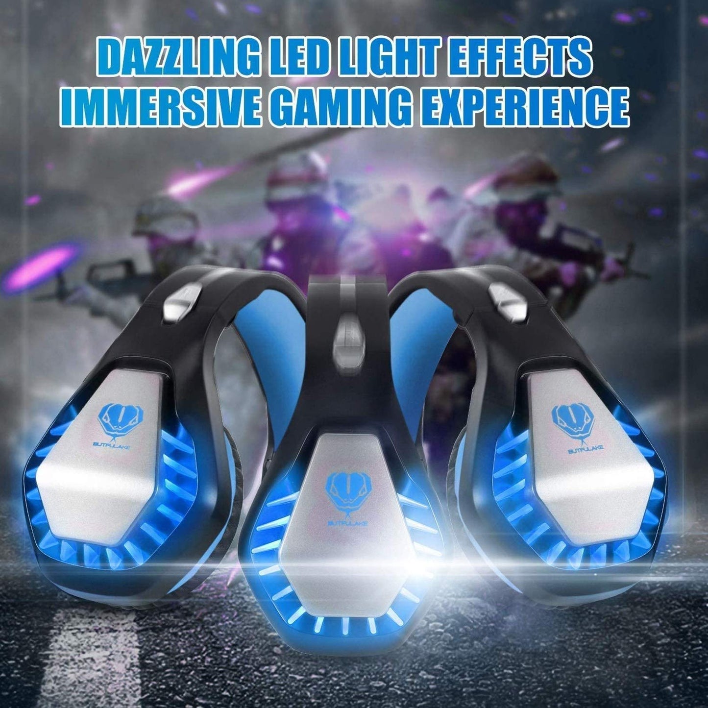 Gaming Headset for PS4, Xbox One, PC, PS5, Laptop, Mac, Nintendo Switch, 3.5MM Noise Cancelling Over Ear Headphones with Mic, Bass Surround, Soft Memory Earmuffs Blue