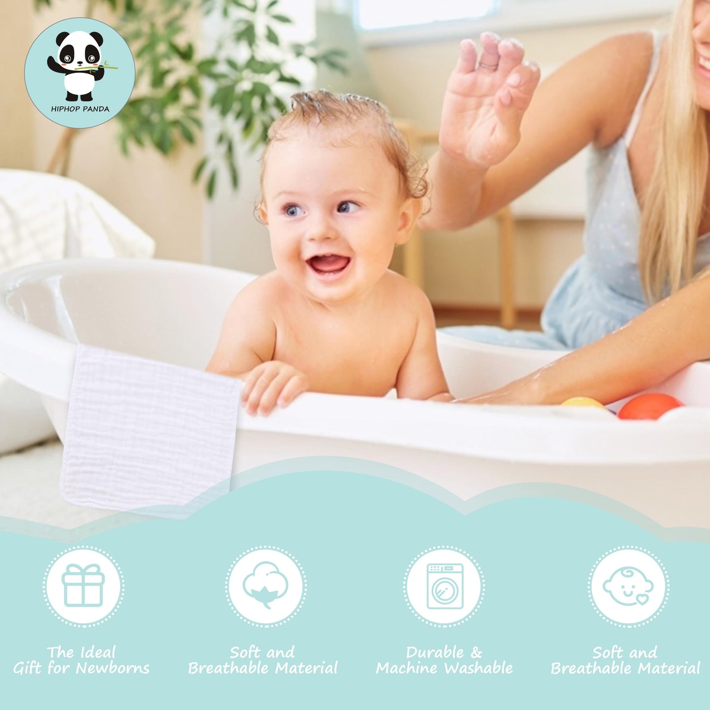 HIPHOP PANDA 10 Pack 6-Layers Muslin Burp Cloths Large - Durable 100% Cotton - Baby Essentials Extra Absorbent and Soft Boys & Girls Rags for Newborn Registry (White, 20" X10")