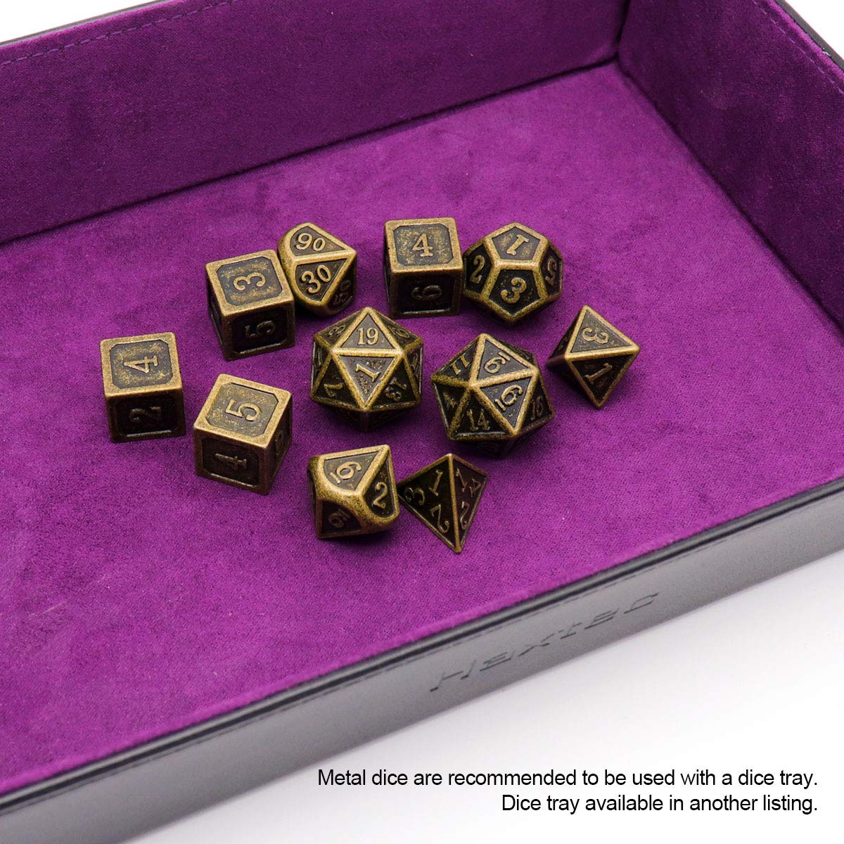 Haxtec 11 Pieces Metal DND Dice Set D&D Extra D6 D20 Ancient D&D Dice for Dungeons and Dragons TTRPG Games-Antique Bronze 11PCS