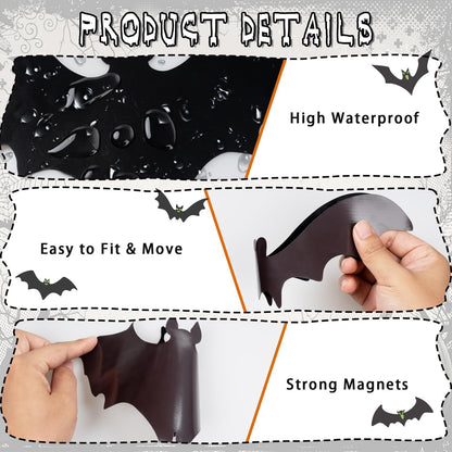 24pcs Halloween Decorations Outdoor Magnetic Bats for Garage Door Decorations with Glowing Eye Stickers Fridge Car Decor