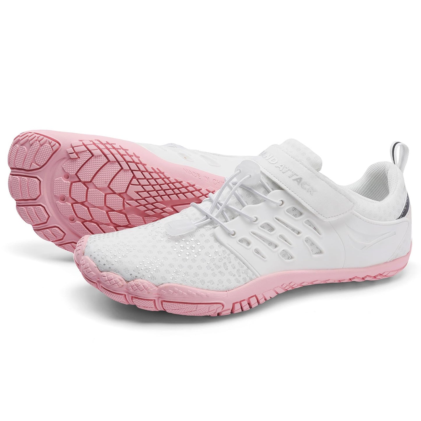 Grand Attack Barefoot Shoes Women,Wide Toe Box Minimalist Zero Drop Walking Shoes Lightweight Cross Training Trail Running Wrestling Weightlifting Fitness Gym Sneakers White Pink Size 8.5