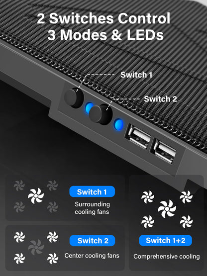 Kootek Laptop Cooling Pad, Laptop Cooler with 5 Quiet Fans for 12"-17" Computer PC Notebook Gaming Laptop Fan, Height Adjustable Laptop Cooling Stand Laptop Accessories, Blue