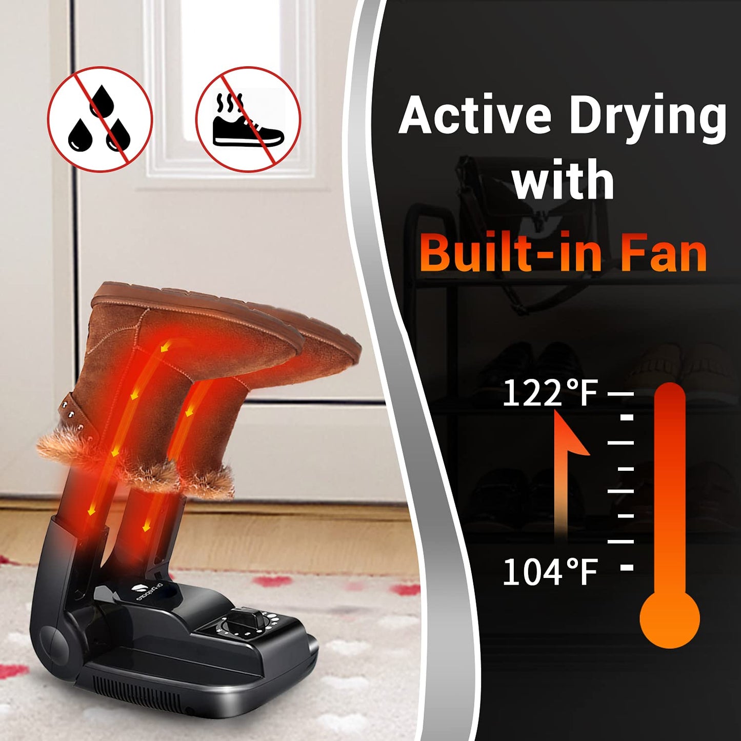 Dr. Prepare Boot Dryer Shoe Dryer, Glove Dryer & Boot Warmer with Heat Blower, Portable Adjustable Rack and Timer, Folding Design & Quick Drying for Shoes, Gloves, Hats, Socks, Ski Boots