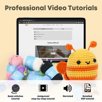 Crochet Kit for Beginners - Bee Crochet Kit, Learn to Crochet, All You Need in, Videos, Instructions, Soft Yarn, Birthday Gift for Adults