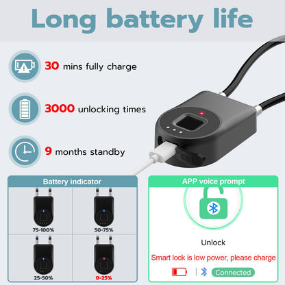 Dhiedas Fingerprint Cable Lock, 3.6'' Long Shackle Fingerprint Lock with Bluetooth APP, Smart Keyless Biometric Waterproof Outdoor Smart Padlock for Gate Fence Locker Cabinet Gym Backyard