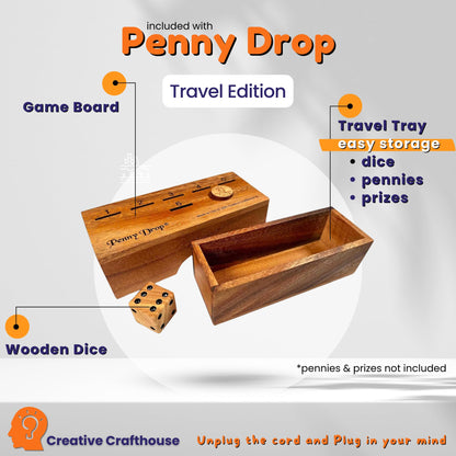 Penny Drop Game – Travel Edition, Compact Dice Game for Family Fun, Made in USA