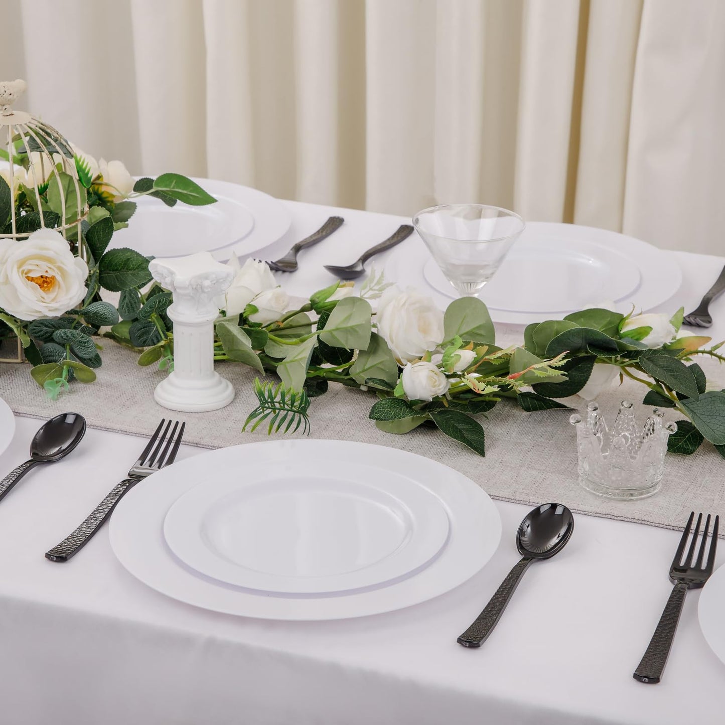 KIRE 400PCS Black Plastic Spoons and Forks Disposable - Black Plastic Silverware Set Disposable Cutlery - 200 Forks, 200 Spoons for Halloween Party/Wedding