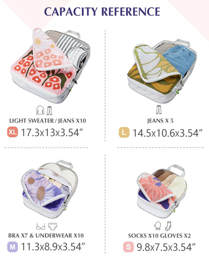 Gonex Compression Packing Cubes, 4pcs Expandable Storage Travel Luggage Bags Organizers, Travel Cubes for Suitcase Carry On (Flowers)