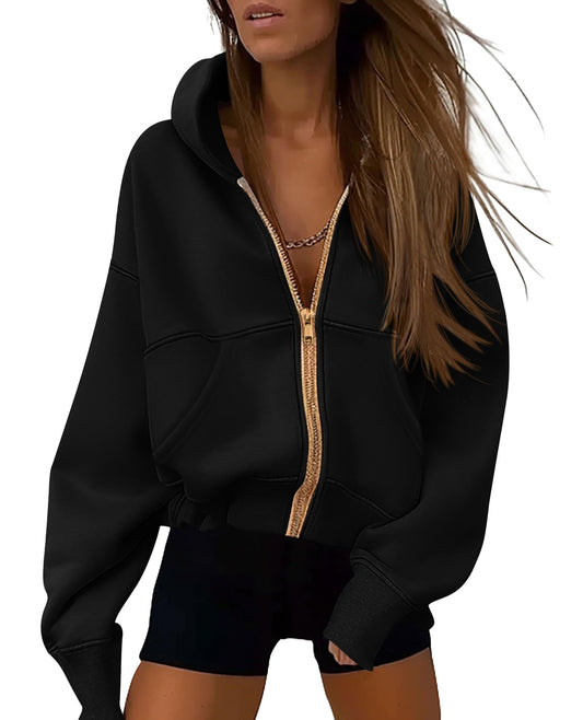 PRETTYGARDEN Hoodies for Women Sweatshirt Zip Up Hoodie Fall Fashion 2025 Trendy Long Sleeve Jackets Winter Clothing Outfits (Black,Large)