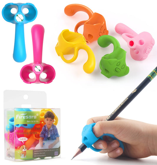 Firesara Training Grips for Kids Handwriting Top Class and Two Sizes Aid Grip Trainer Posture Correction Finger Grip for Kids, Adults, Arthritis Designed for Righties or Lefties(4Standard+2Large)
