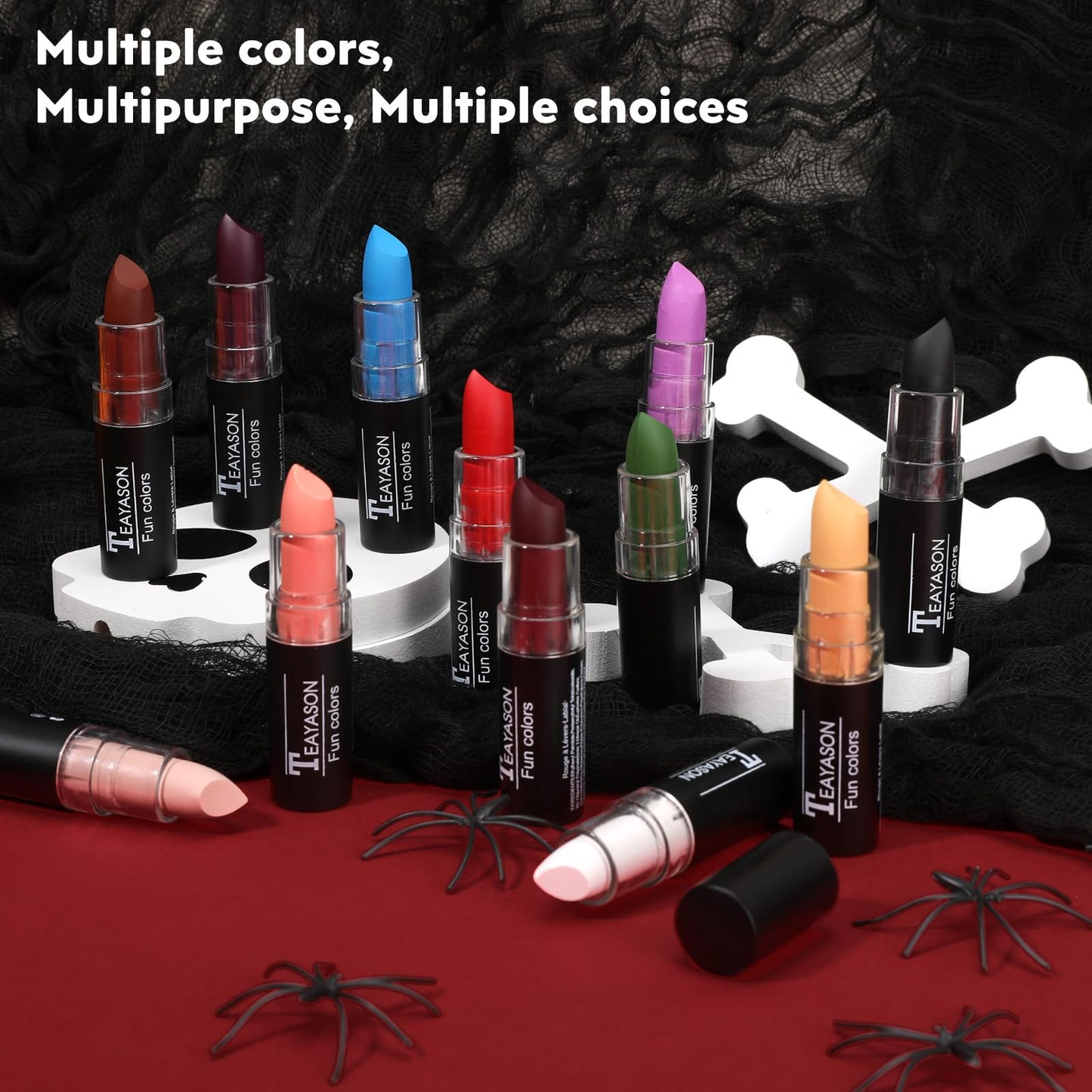 FIVEFULU Black and White Face Paint Halloween Makeup Kit, Matte Lipstick Set Eye Black Stick, Body Paint Face White Foundation Makeup for Halloween Zombie Clown Vampire Skeleton Skull Joker