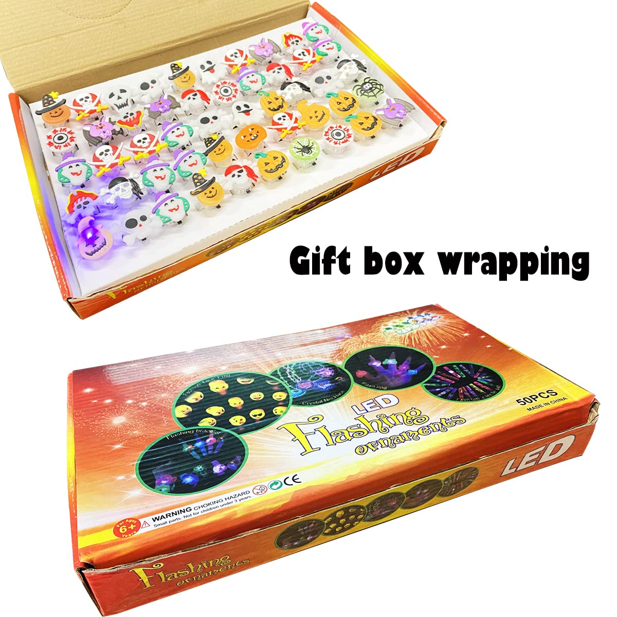 DIYASY Halloween Light Up Rings for Kids,50 Pcs LED Flashing Ring Toys for Halloween Kids Party Favors Prizes and Goodie Bag Fillers