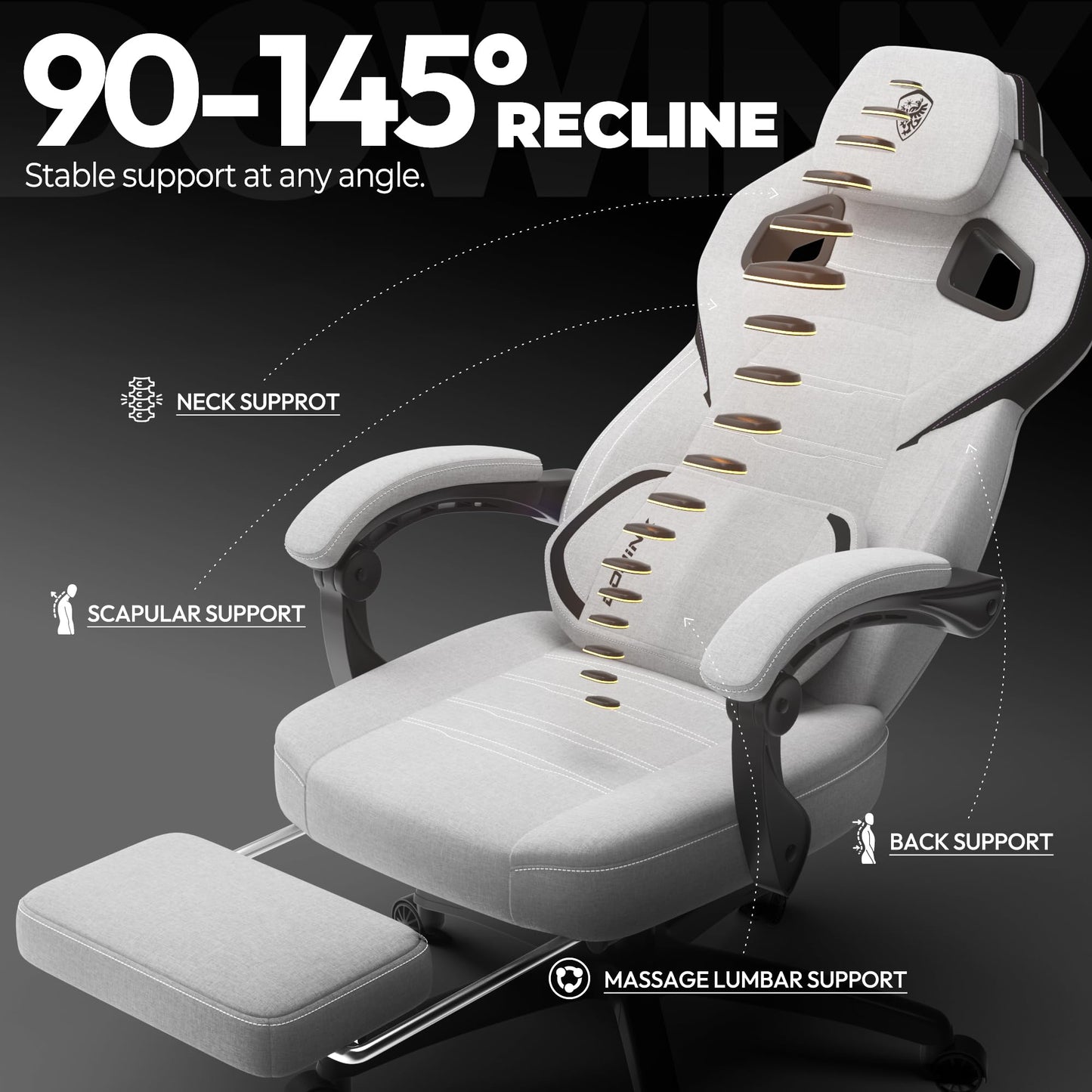 Dowinx Fabric Gaming Chair with Footrest, Big and Tall Gamer Chair with Lumbar Support, Wide Back Computer Chair for Heavy People, Grey
