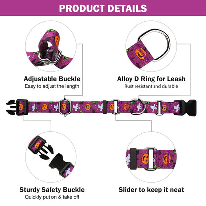 Hikiko Martingale Collar for Dogs with Buckle for Small Medium Large Dogs Soft Nylon Halloween Dog Collars Walking Training（Purple Little Devil,Large）