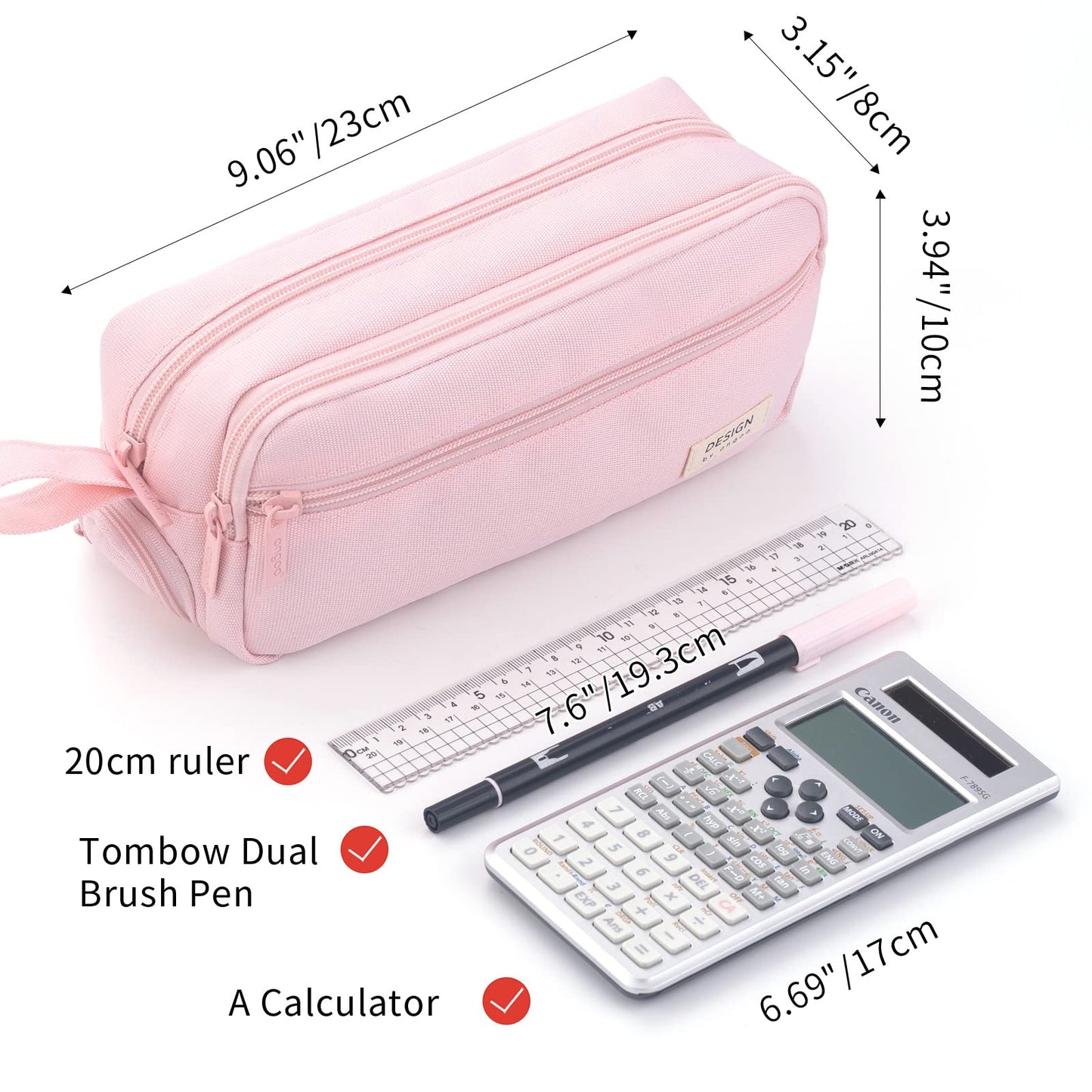 HVOMO Large Pencil Case High Capacity Holder Box Storage bag Desk Organizer Marker Pouch Pen For Middle School Office College Adult Girl and Boy(Pink)