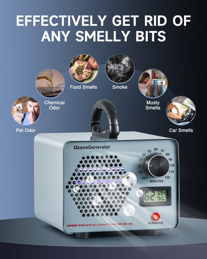 CREWORKS Ozone Odor Machine, Commercial Ozone Generator Air Purifier with Timer Display, 38000 mg/h Ozone Machine for Car Home Smoke Pet Odor Removal, High Capacity for 3200 sq ft Room, Silver