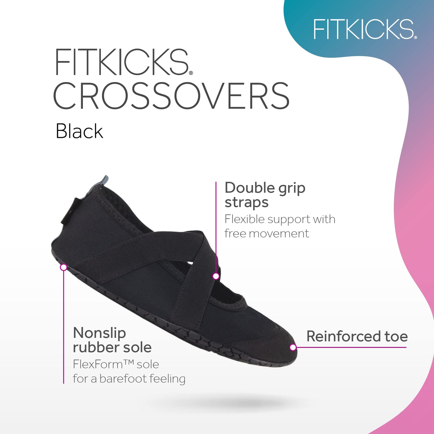 FITKICKS Crossovers Active Footwear, Foldable Shoes, Large, Black