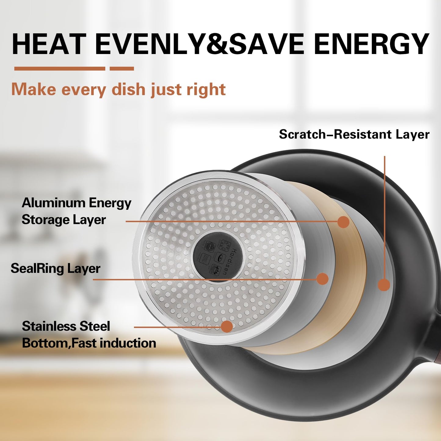 Kordisen Nonstick Wok with Lid, 12 Inch Woks & Stir-fry Pans, Granite Stone Coating for Cooking, Induction Cookware, Compatible with All Stovetops, PFOA Free