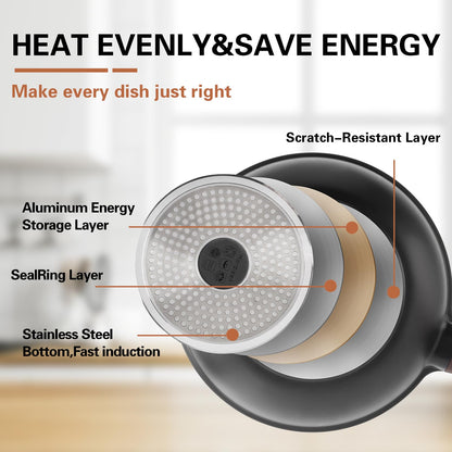 Kordisen Nonstick Wok with Lid, 12 Inch Woks & Stir-fry Pans, Granite Stone Coating for Cooking, Induction Cookware, Compatible with All Stovetops, PFOA Free