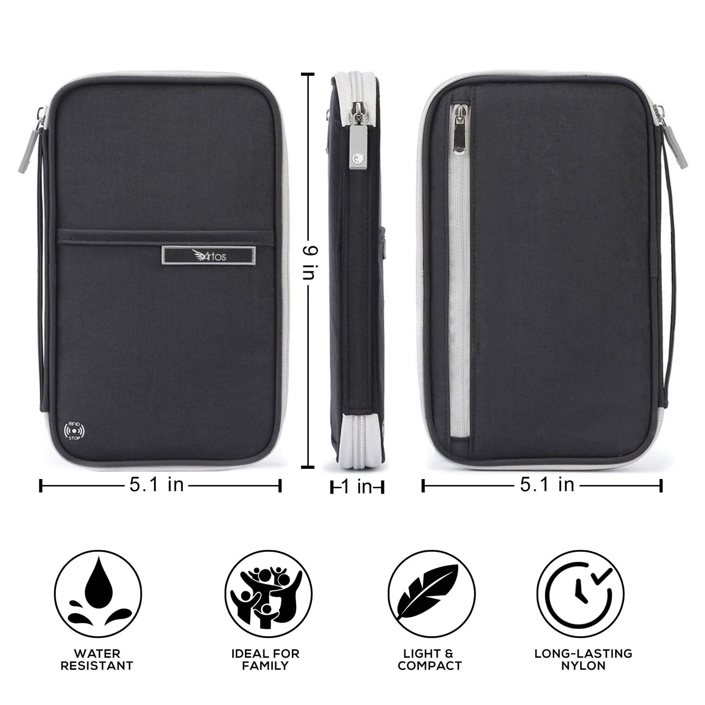 Large Family Passport Holder for 8 | Family Passport Holder for 6 | Multiple Passport Holder Family | Travel Document Organizer w/RFID Blocking,Removable Wrist Strap & Crossbody | Airplane Essentials