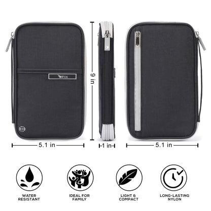 Large Family Passport Holder for 8 | Family Passport Holder for 6 | Multiple Passport Holder Family | Travel Document Organizer w/RFID Blocking,Removable Wrist Strap & Crossbody | Airplane Essentials