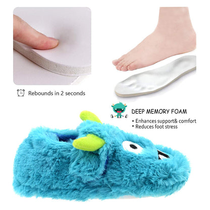 LA PLAGE Boys Slippers for Kid Cotton-Shaped Monster Upper House Cartoon Slippers Size Toddler 9 US Blue