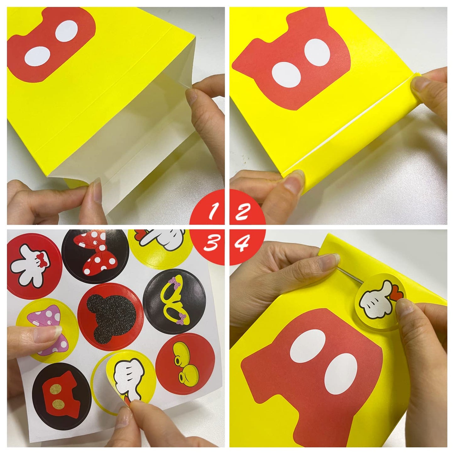 Einponny 24Pcs Mouse Party Bags with Stickers Paper Supplies Favors Cookie Chocolate Candy Snack Bags For Birthday Party Decoration Supplies