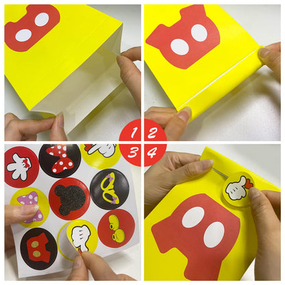 Einponny 24Pcs Mouse Party Bags with Stickers Paper Supplies Favors Cookie Chocolate Candy Snack Bags For Birthday Party Decoration Supplies