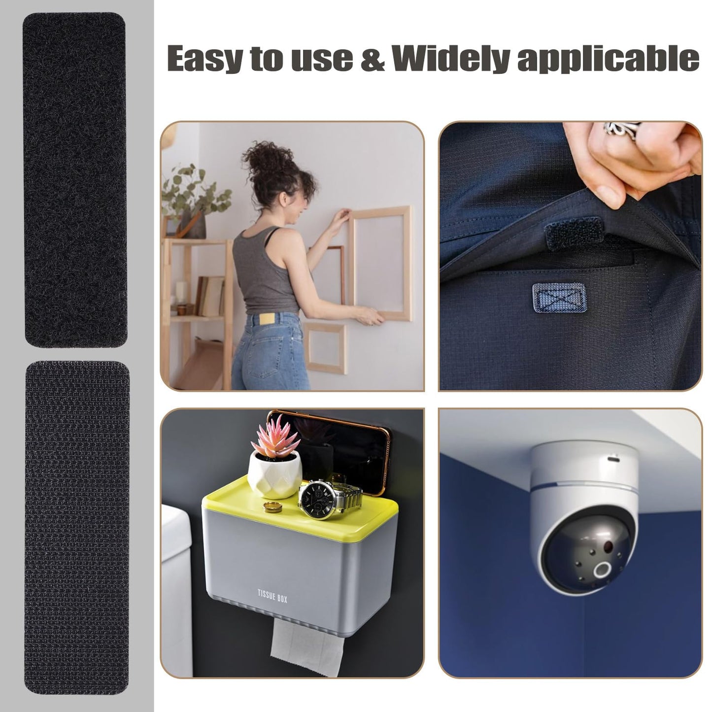 40Sets-1x4 inch Hook&Loop Strips with Adhesive, Black Command Strips with Backing, Heavy Duty Adhesive Fasten Mounting Tape for Home Office School and Crafting