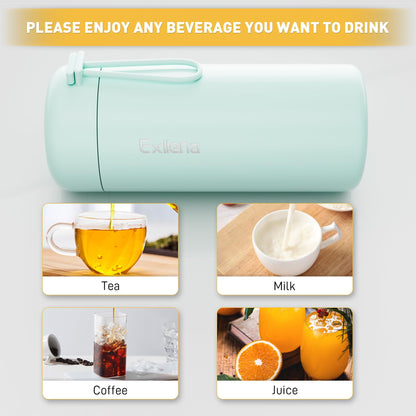 Exllena Small Water Bottle 10oz, Small Insulated Water Bottle for Hot&Cold Drinks, Water Bottle Purse with Carry Handle - 100% Leakproof Perfect for School, Travel...(Mint)