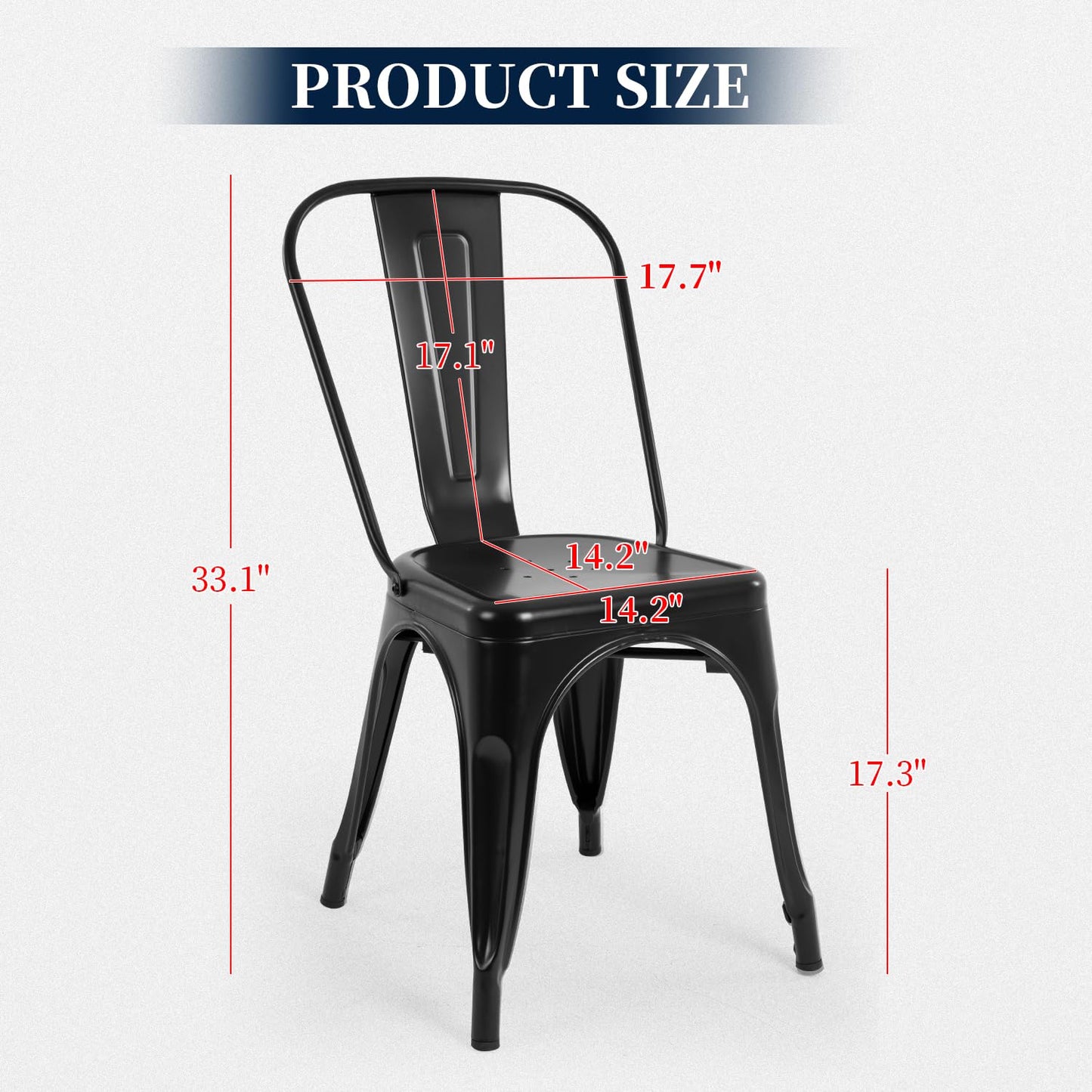 FDW | Metal Dining Chairs | Set of 4 | Black | Stackable Tolix Side Chairs with Backrest | Scratch-Resistant | Non-Slip Feet | Indoor/Outdoor Use | 330 lbs Capacity | for Kitchen & Restaurant