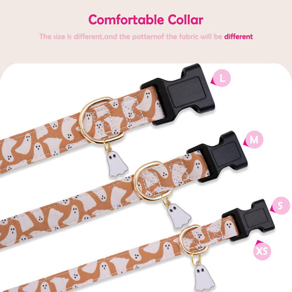 Faygarsle Fall Dog Collar - Adorable Ghost Pattern Halloween Collar for Small to Large Dogs - Cute Orange Neckwear for Boys & Girls