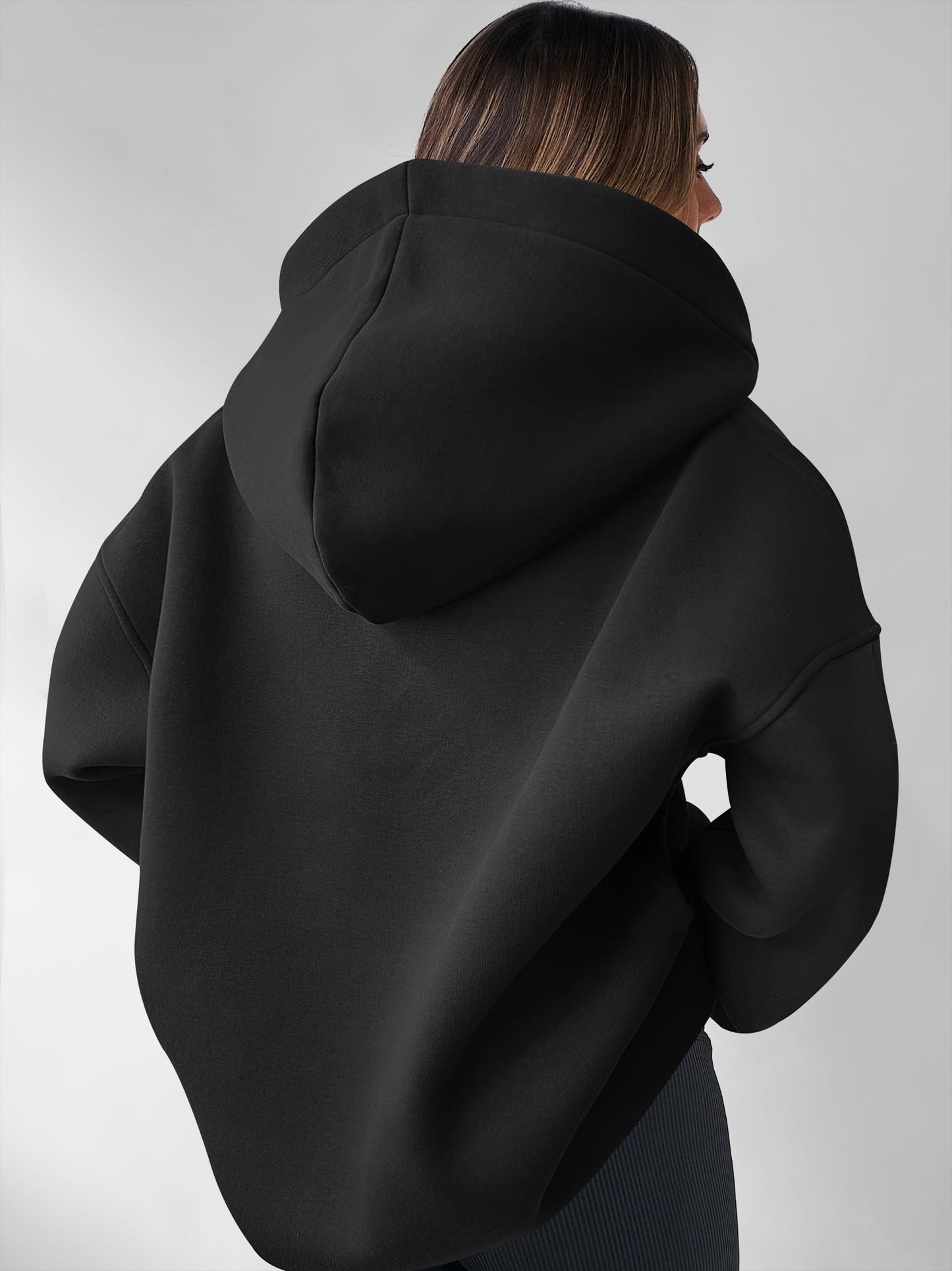 ANRABESS Womens Oversized Hoodies V Neck Sweatshirts Fleece Long Sleeve Pullover Y2K Clothes 2025 Fall Trendy Outfits Black L