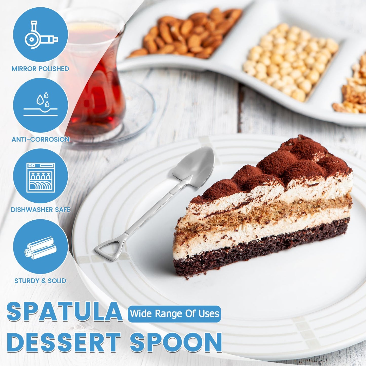 20 Pack Shovel Shape Demitasse Espresso Mini Coffee Spoons, 4.7 Inches Stainless Steel, Small for Dessert, Tea, Appetizer, Party Supplies