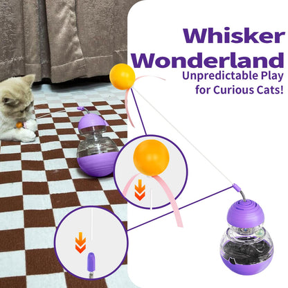 KONOATOR Interactive Cat Toy – Engaging Tumbler Design with Teaser Wand & Treat Dispenser – Durable, Non-Toxic, and Safe for Indoor Play – Ideal for Exercise and Boredom Relief (Purple)