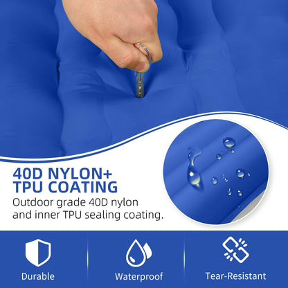 FNARMW Camping Sleeping Pad, Extra Thick 5 Inch Camping Mat with Pillow Built-in Foot Pump Inflatable Sleeping Pads Compact for Camping Backpacking Hiking Traveling Tent（Blue Grey）