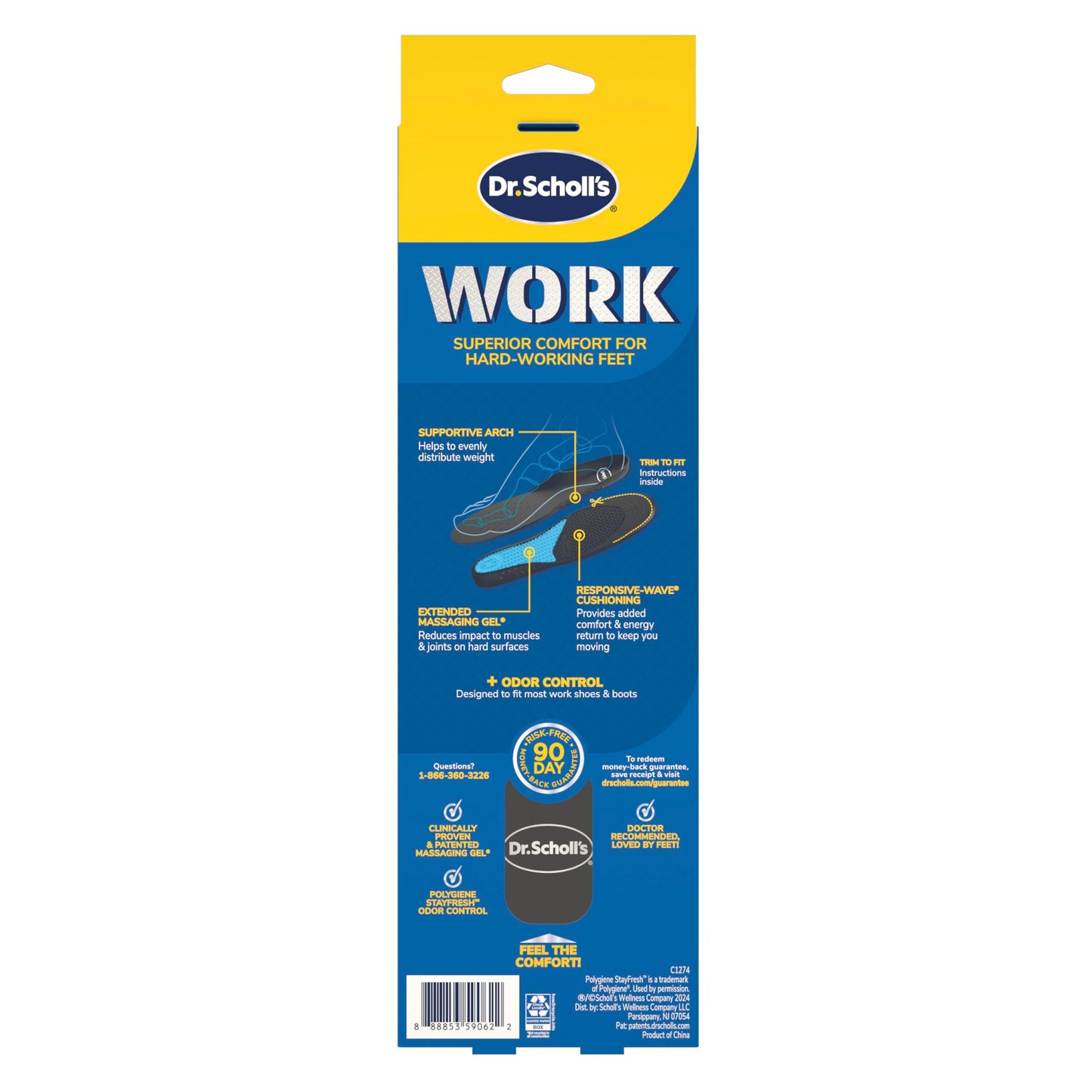 Dr. Scholl's Work All-Day Superior Comfort Insoles (with) Massaging Gel, Men, 1 Pair, Trim to Fit