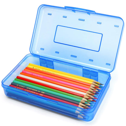 Nuozme Plastic Translucent Pencil Box for Kids, Adult, Student, Large Capacity Pencil Cases with Snap-Tight Lid for Pens, Pencils, School Supplies,Office Supplies,1 Pack (Blue)
