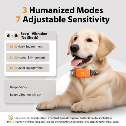KJKZO Dog Bark Collar for Large Medium Small Dogs, Rechargeable No-Bark Collar, Smart Barking Collar, Effective Bark Collar with 7-Level Sensitivity, 3 Beep & Vibration Modes, Waterproof, Orange