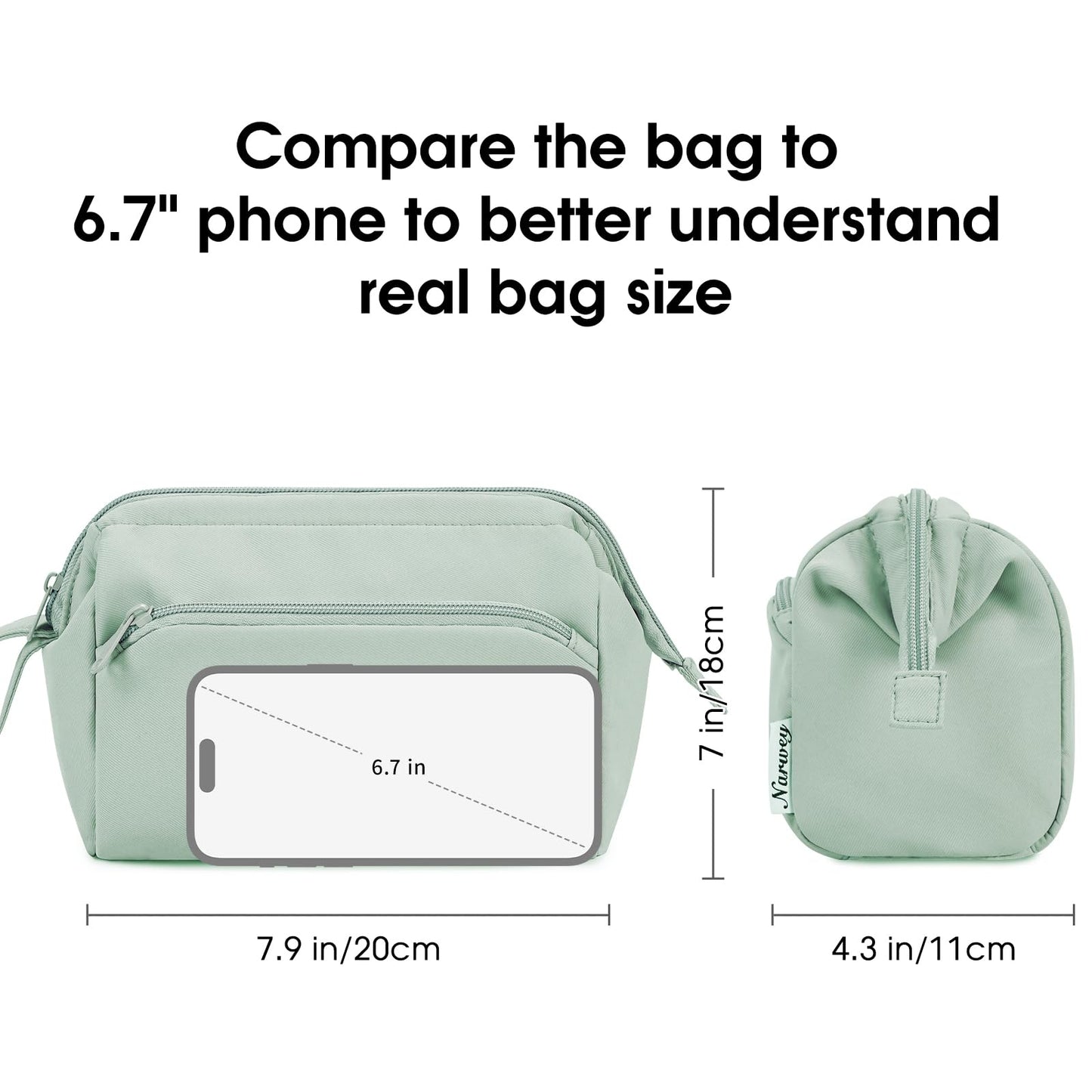 Narwey Wide-open Makeup Bag Women Girls, Travel Toiletry Bag for Women Cosmetic Bag Organizer Make up Bag with Compartments Toiletries Medicine Bag (Mint Green)
