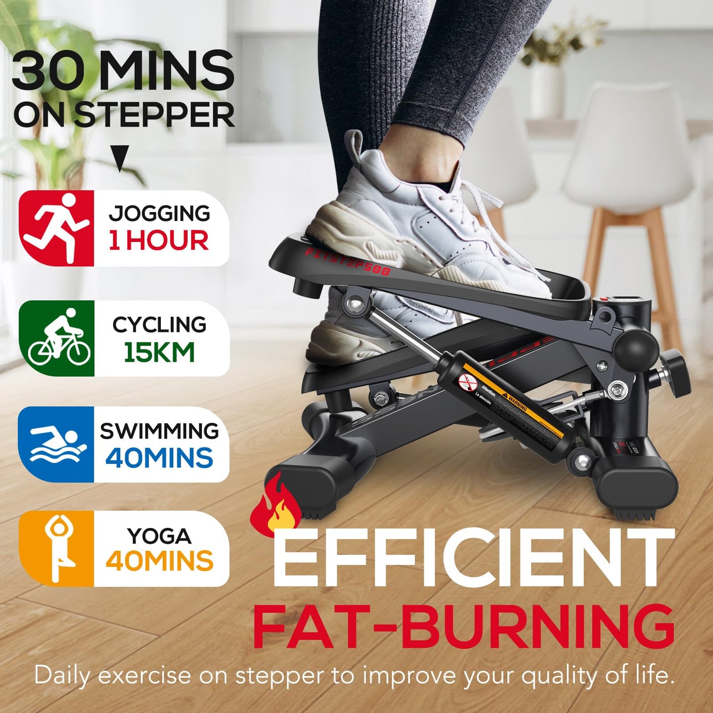 KeppiFitness Steppers for Exercise at Home, Mini Stair Stepper Machine with 350LB Maximum Capacity,Mini Stepper with Resistance Bands for Cardio Fitness Full Body Workout
