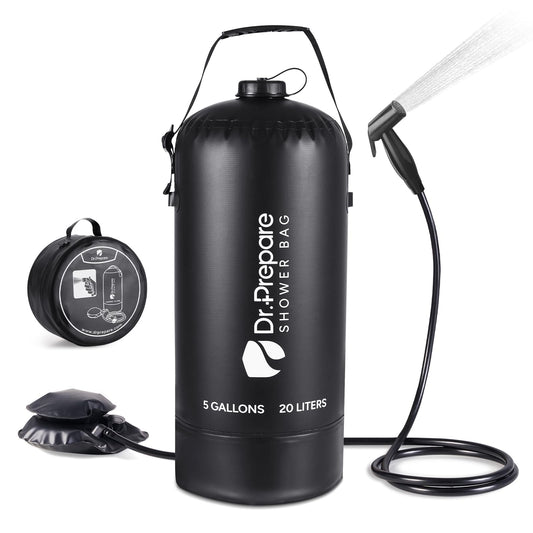 DR.PREPARE Portable Shower for Camping, 4/5 Gallons Camping Shower Bag, Portable Outdoor Shower with Pump for Hiking, Climbing, Pet Cleaning, Car Washing, Beach & Emergency