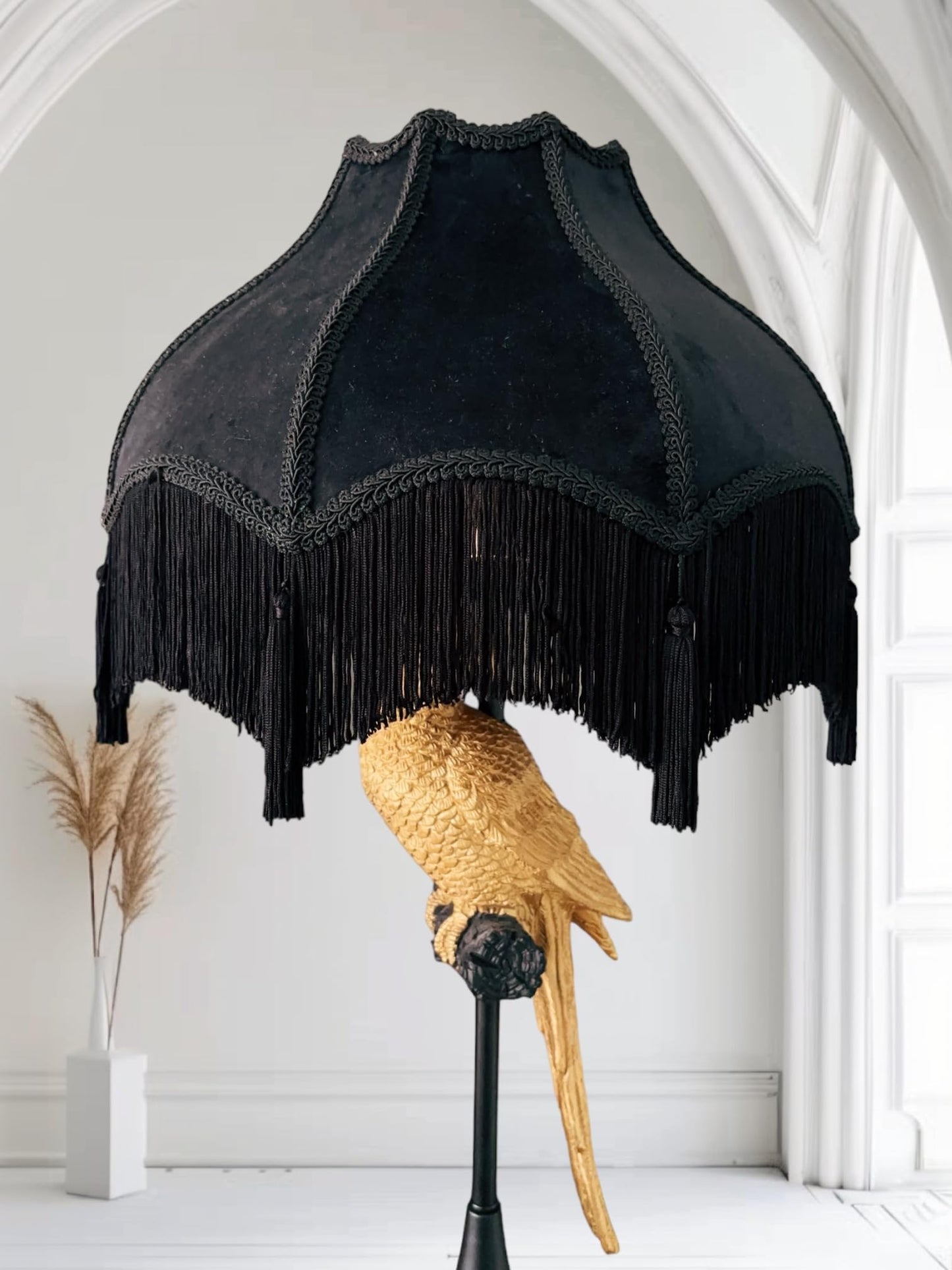 Generic Tristan Home Premium Classic Victorian Style Bell Shape Scallop Large Velvet Lamp Shade with Tassels and Fringe (Midnight Black)