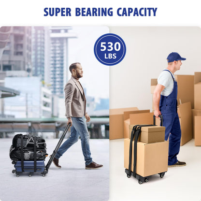 KEDSUM Folding Hand Truck with 6 Wheels, 530 LBS Load-Bearing Luggage Cart, Freely Adjustable Car Seat Dolly for Airport, Car Seat Travel Cart 2 Lashing Straps for Airport, Travel, Moving, Office