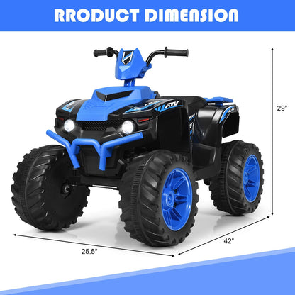 Costzon Kids ATV, 12V Battery Powered Electric Vehicle w/LED Lights, High & Low Speed, Horn, Music, USB, Treaded Tires, Ride on Car 4 Wheeler Quad for Boys & Girls Gift, Ride on ATV (Blue)